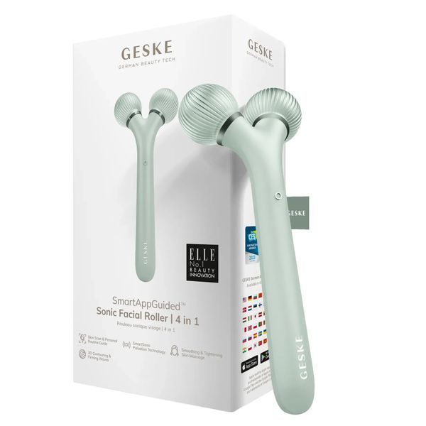 Електронний ультразвуковий ролик для обличчя GESKE Sonic Facial Roller 4в1 green HB0184 фото