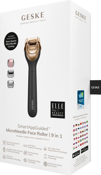 Електронний ролер для обличчя із мікроголками GESKE MicroNeedle Face Roller 9в1 gray HB0190 фото