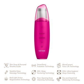 Мікрострумовий скрабер для шкіри та усунення чорних точок GESKE MicroCurrent Skin Scrubber&Blackhead Remover 9в1 magenta HB0150 фото