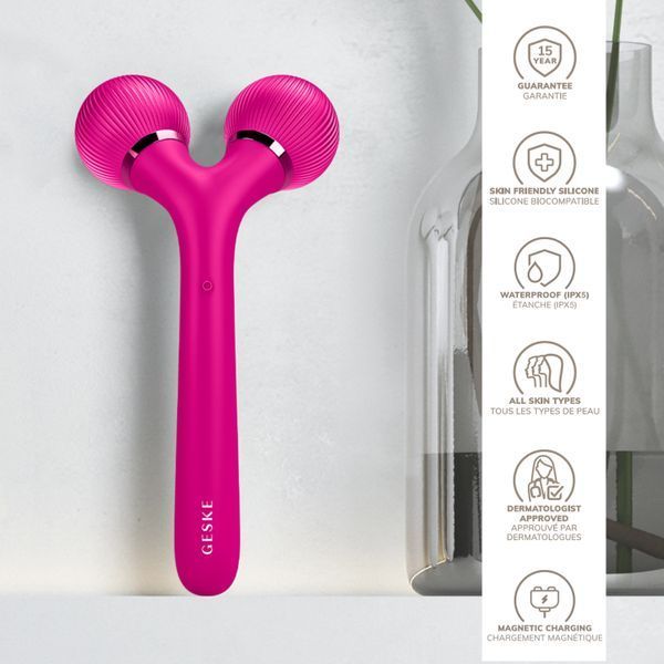 Електронний ультразвуковий ролик для обличчя та тіла GESKE Sonic Facial&Body Roller 4в1 magenta HB0035 фото