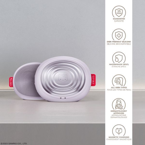 Електронна звукова термо щітка для обличчя GESKE Sonic Thermo Facial Brush 5 в 1 Hello Kitty фіолетовий HB0244 фото
