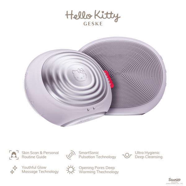Електронна звукова термо щітка для обличчя GESKE Sonic Thermo Facial Brush 5 в 1 Hello Kitty фіолетовий HB0244 фото