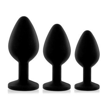 Набір силіконових анальних пробок із кристалом Rianne S: Booty Plug Set Black, діаметр 3,2см, 3,5см, 4,2см SO3908 фото