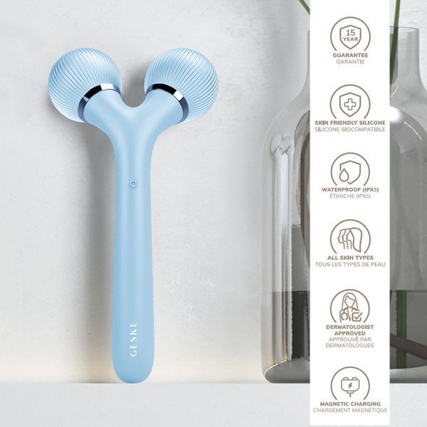 Електронний ультразвуковий ролик для обличчя та тіла GESKE Sonic Facial&Body Roller 4в1 aquamarine HB0039 фото