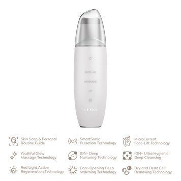 Мікрострумовий скрабер для шкіри та усунення чорних точок GESKE MicroCurrent Skin Scrubber&Blackhead Remover 9в1 white HB0150 фото