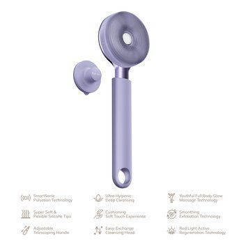 Звукова світлодіодна щітка для всього тіла GESKE Sonic LED Full-Body Brush&Intensive Exfoliator 9в1 purple HB0391 фото