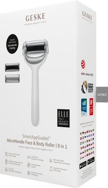 Електронний ролер для обличчя та тіла з мікроголками GESKE MicroNeedle Face&Body Roller 8в1 white HB0199 фото