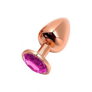 Металева анальна пробка Wooomy Tralalo Rose Gold Metal Plug Magenta M, діаметр 3,4 см, довжина 8 см SO7429 фото