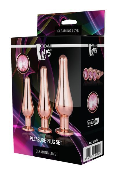 DT21875 набір анальних пробок конічної форми Dream Toys GLEAMING LOVE PLEASURE SET ROSE GOLD DT21875 фото