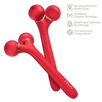 Електронний ультразвуковий ролик для обличчя GESKE Sonic Facial Roller 4в1 red HB0633 фото