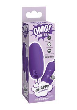 Віброкуля з пультом Pipedream OMG! Bullets #Happy, 20 режимів, фіолетова, 6.5 х 3 см P545031 фото